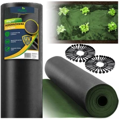 Agrowłóknina ogrodowa 1,6 m x 50 m 90 g/m2 + 100 szpilek Plonos - czarno-zielona