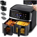 Duża frytkownica beztłuszczowa 10,2l Air fryer XL dwukomorowa Berdsen 1700W BD-657 czarna