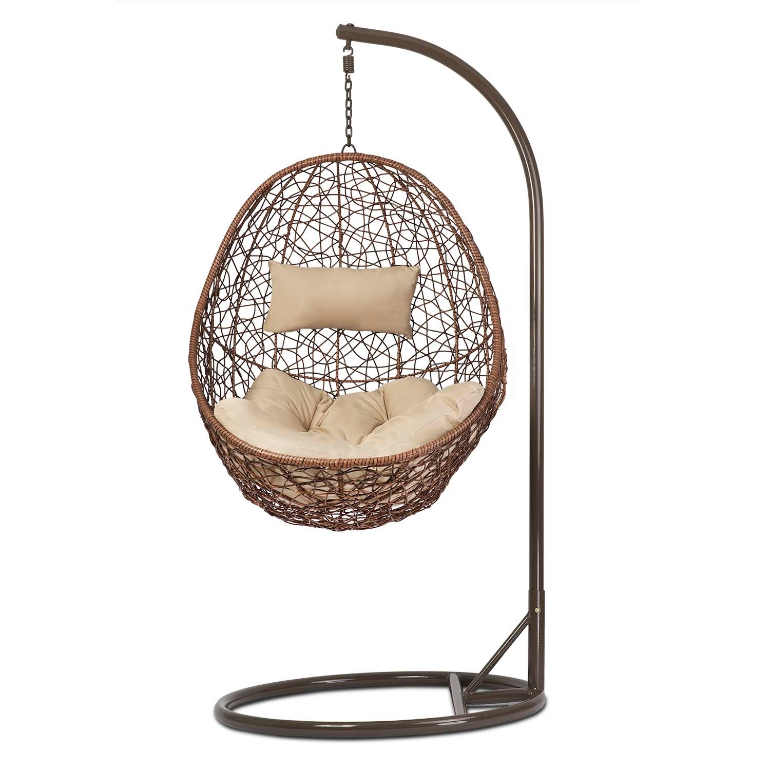 Fotel ogrodowy wiszący bujany Palma brązowy :: baseny ...