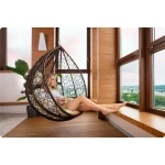 Fotel ogrodowy wiszący bujany Hawana brązowy + kremowe poduszki