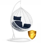 Fotel ogrodowy wiszący bujany Hawana biały + c.niebieskie poduszki