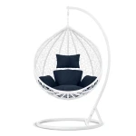 Fotel ogrodowy wiszący bujany Hawana biały + c.niebieskie poduszki