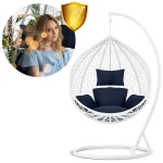 Fotel ogrodowy wiszący bujany Hawana biały + c.niebieskie poduszki