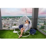 Fotel ogrodowy wiszący bujany Hawana biały + c.niebieskie poduszki