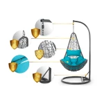 Fotel ogrodowy wiszący Cabana szary + jasno niebieskie poduszki Sofotel