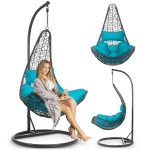 Fotel ogrodowy wiszący Cabana szary + jasno niebieskie poduszki Sofotel