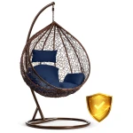 Fotel ogrodowy wiszący Hawana brązowy + ciemno niebieskie poduszki Sofotel