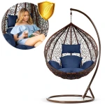 Fotel ogrodowy wiszący Hawana brązowy + ciemno niebieskie poduszki Sofotel