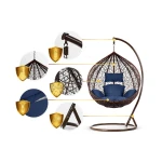 Fotel ogrodowy wiszący Hawana brązowy + ciemno niebieskie poduszki Sofotel