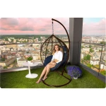 Fotel ogrodowy wiszący Hawana brązowy + ciemno niebieskie poduszki Sofotel