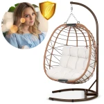 Fotel ogrodowy wiszący Tihuana brązowy  + jasno beżowe poduszki Sofotel