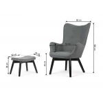 Fotel uszak z podnóżkiem Norse szary