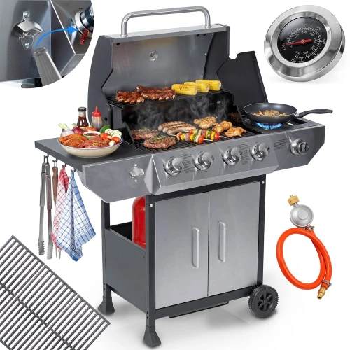 Grill gazowy ogrodowy żeliwny ruszt z pokrywą 4+1 palniki Berdsen BD-896