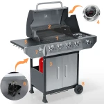Grill gazowy ogrodowy żeliwny ruszt z pokrywą 4+1 palniki Berdsen BD-896