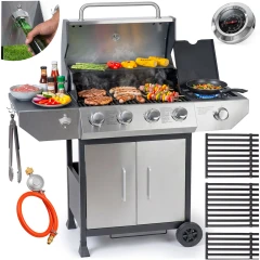 Grill gazowy ogrodowy żeliwny ruszt z pokrywą 4+1 palniki Berdsen BD-896