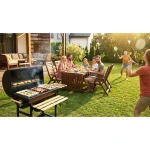 Grill węglowy ogrodowy beczka z kominem półki + termometr + popielnik Berdsen BD-895 czarny