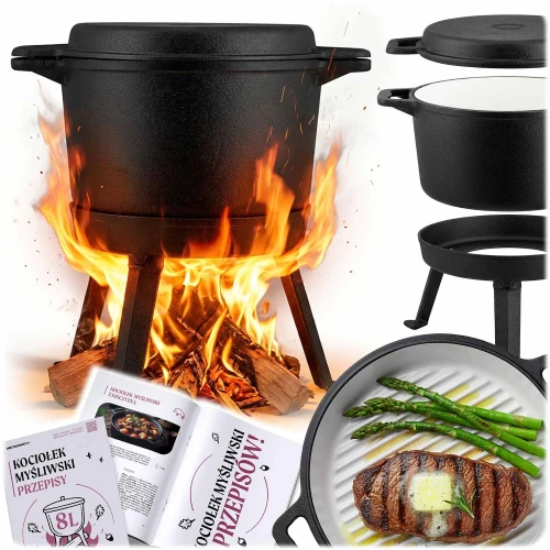 Kociołek żeliwny emaliowany garnek 8l stojący + patelnia grill BD-480 348010