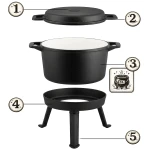 Kociołek żeliwny emaliowany garnek 8l stojący + patelnia grill BD-480 348010