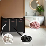 Kosz na pranie bieliznę trzykomorowy  na stelażu 120 l Massido