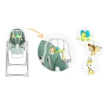 Krzesełko do karmienia ze stolikiem, leżaczek Belo zielone + pałąk z zabawkami 