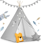 Namiot tipi dla dzieci z girlandą i światełkami - szare