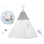Namiot tipi dla dzieci z girlandą i światełkami - jasno szare w gwiazdki