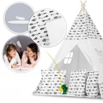 Namiot tipi dla dzieci z girlandą i światełkami - biały w strzały