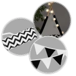 Namiot tipi dla dzieci z girlandą i światełkami - biało czarny z pandą 