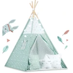 Namiot tipi dla dzieci ze światełkami - miętowe w gwiazdki 