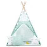 Namiot tipi dla dzieci ze światełkami - miętowe w gwiazdki 