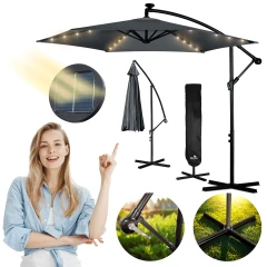 Parasol ogrodowy składany 6 segmentowy 350 cm z pokrowcem i lampkami Plonos PL-882