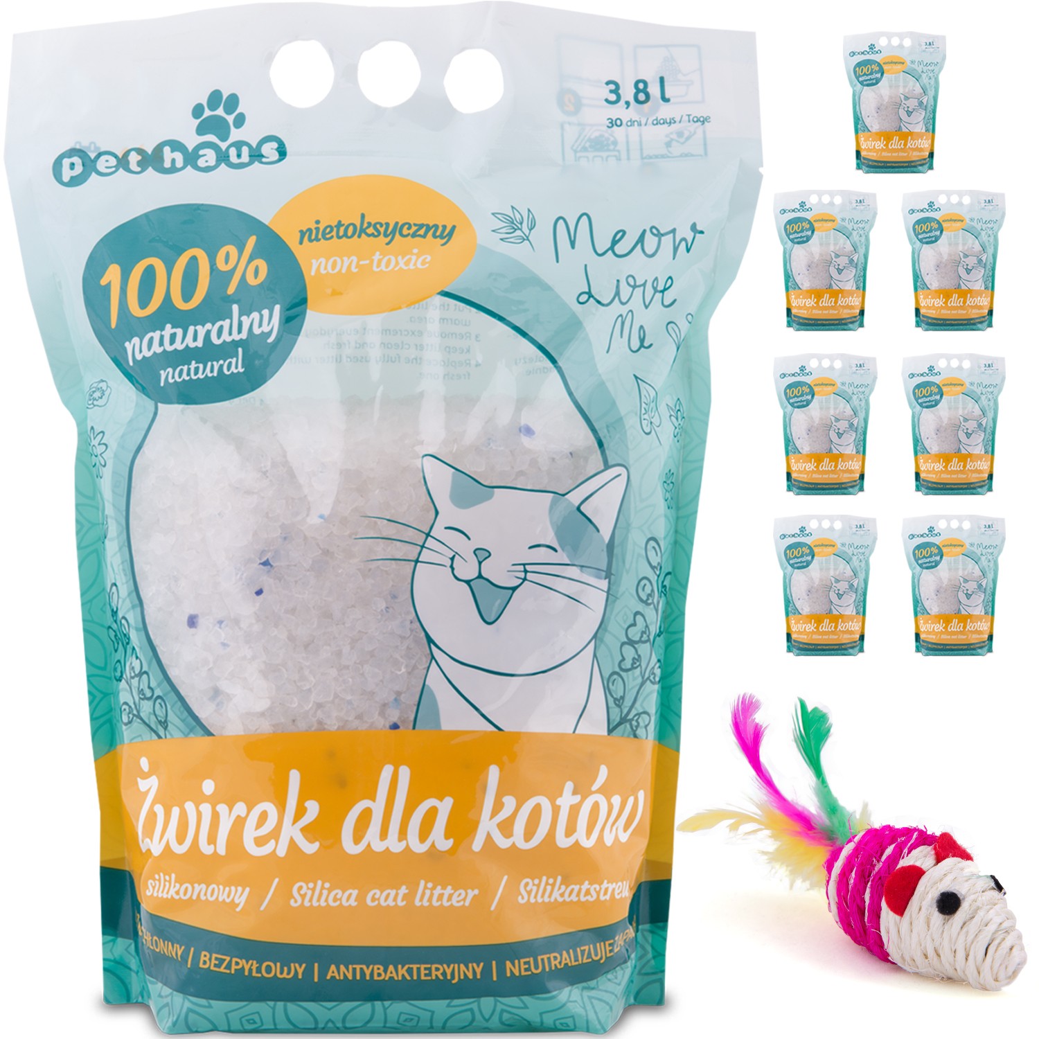 Silikonowy żwirek dla kotów Pethaus 3,8 l x 8 opakowań