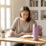 Termos próżniowy kubek ze słomką 1180 ml Berdsen różowy