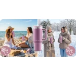 Termos próżniowy kubek ze słomką 1180 ml Berdsen różowy