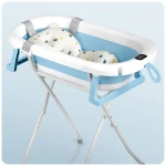 Wanienka składana dla dzieci, niemowląt ze stelażem, termometrem i wkładką Ricokids RK-287 biało-niebieska